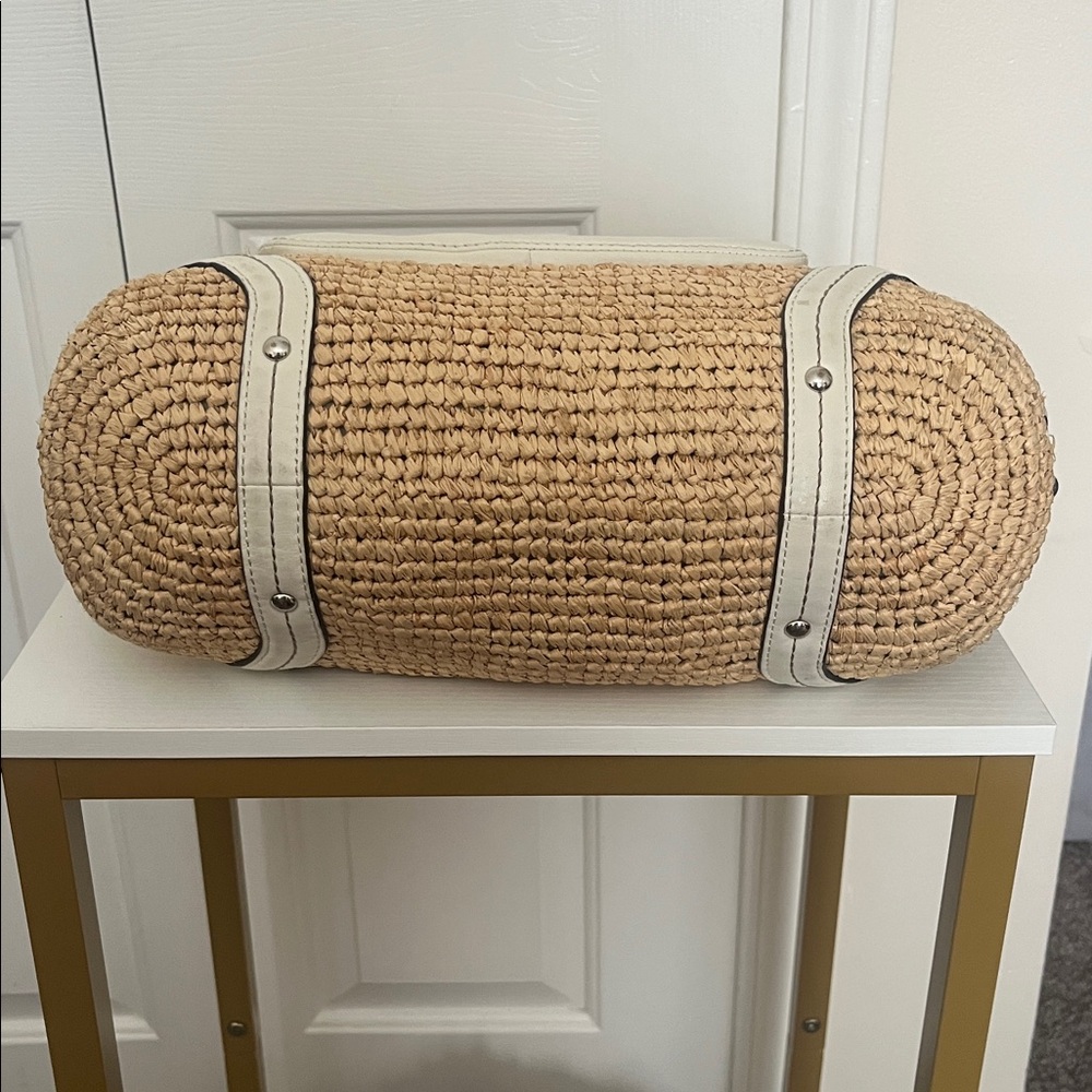 Coach Women’s Vintage Legacy Straw Tote in Natural with White Leather Trim - Picture 10 of 12